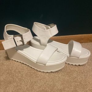 Platform Wedge Sandals, Size 9, White